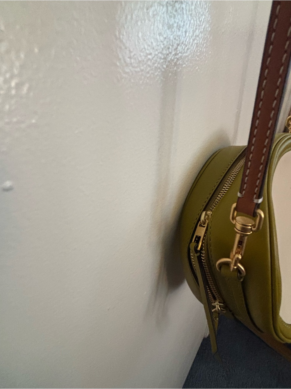 Tory Burch Olive Green Moon Crossbody Bag with Brown Strap - Picture 2 of 4